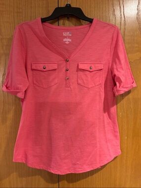 Croft & Barrow, coral elbow sleeve blouse, S